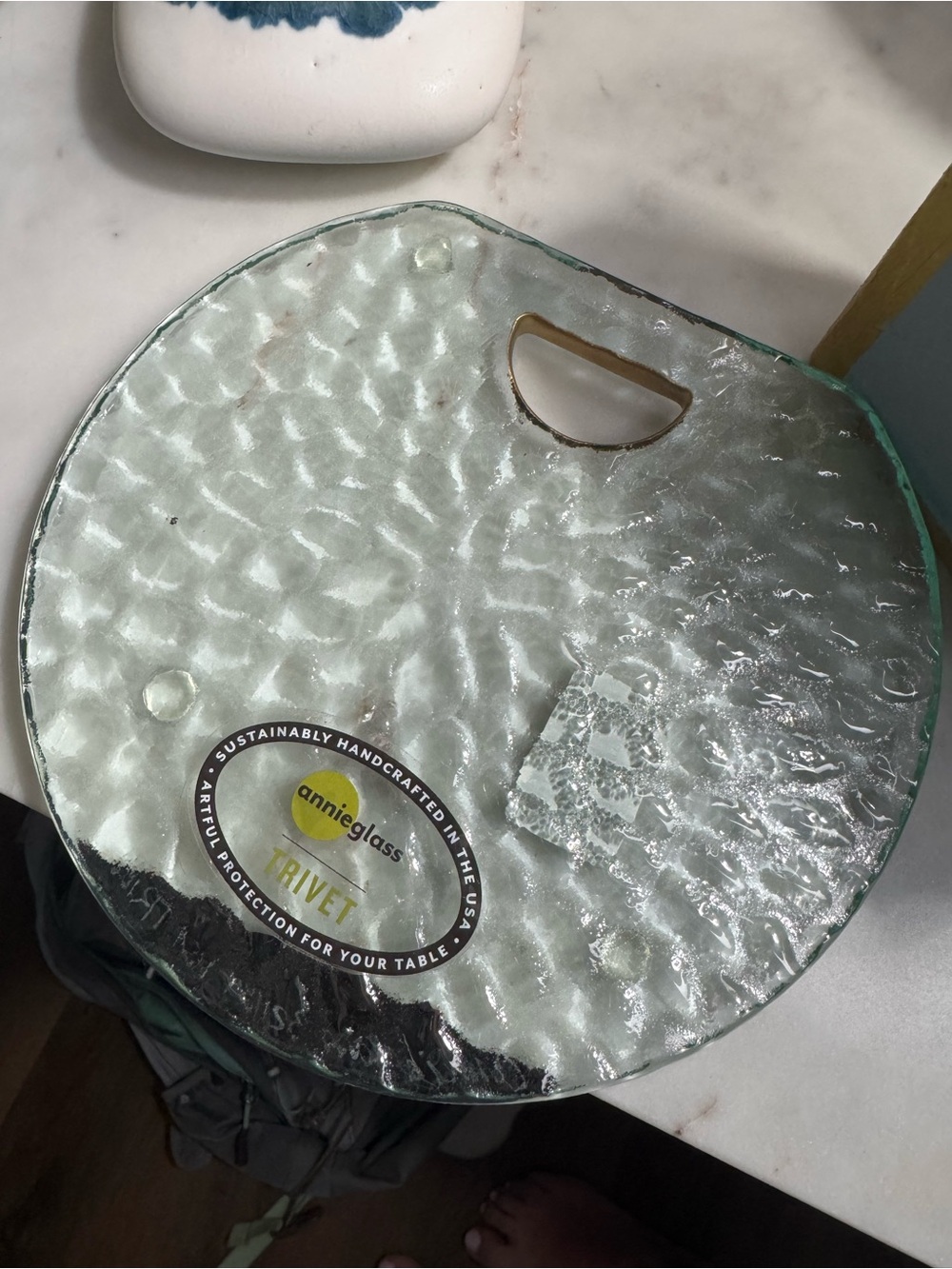 Annieglass Textured Glass Trivet with Handled Cutout